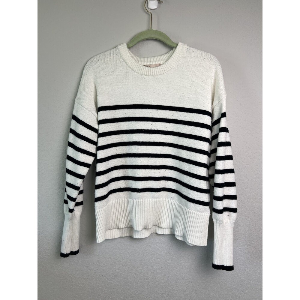 Philosophy Republic Clothing Sweater Women L White Black Striped Crew Neck Knit